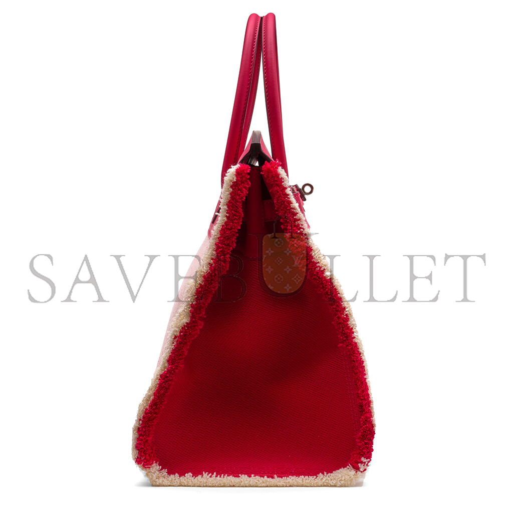 H**mes master birkin 35 swift leather case raspberry canvas tassels silver buckle h082686ck26 (35*25*18cm)